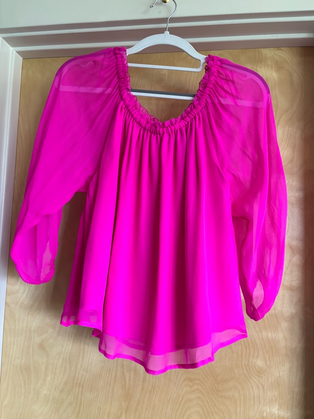 Generation Love Hot Pink Sheer Chiffon Peasant Blouse On Off Shoulder M